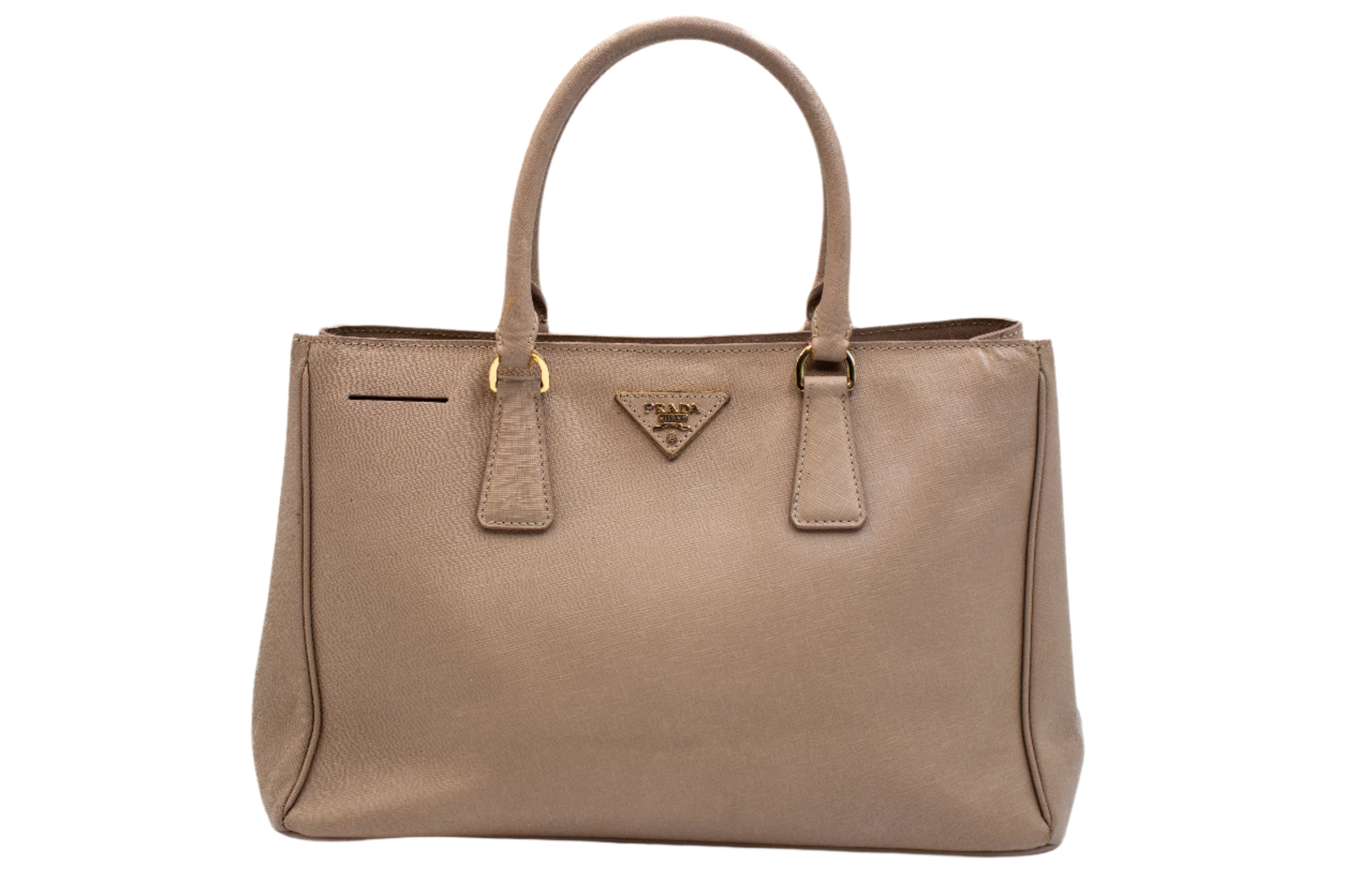 Prada Brown Saffiano Galleria Double Zip Satchel